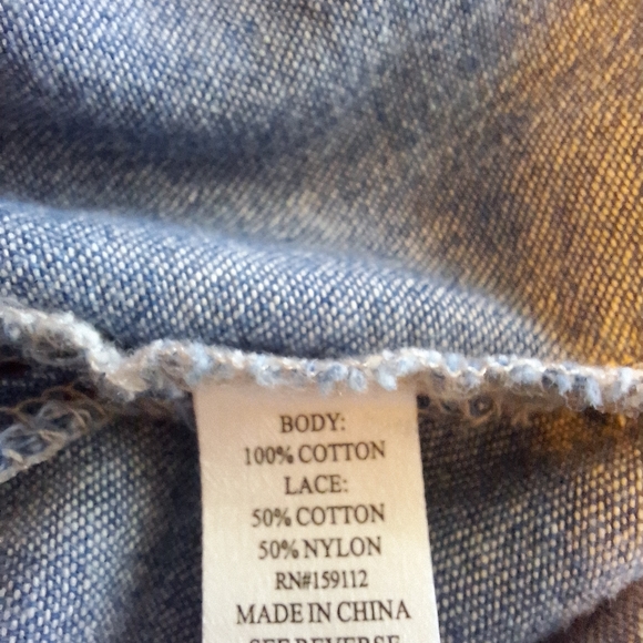 Elegant Lace Trim Denim Button Down Shirt - Picture 8 of 9